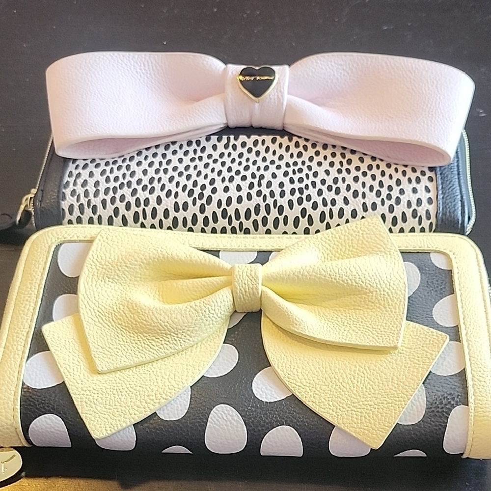 Betsey Johnson Pink and Yellow Bow Wallet Set